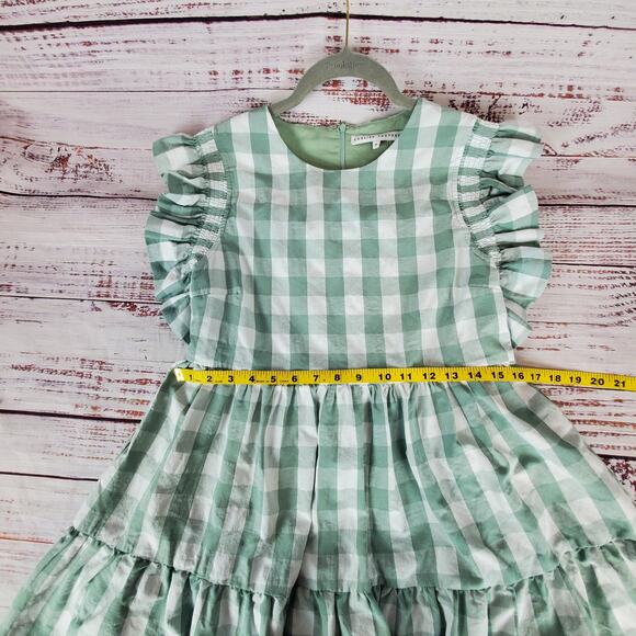 English Factory Cottagecore Dress S GreenWhite Check Ruffle Tiered Peasant - Picture 12 of 14
